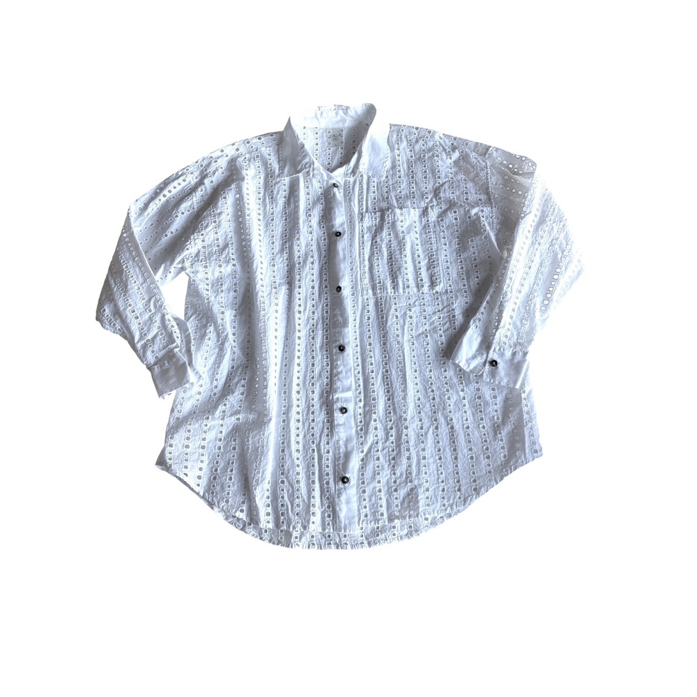 Calia Womens White‎ Eyelet Cotton Button Down Shirt Long Sleeve  WSA23919E L